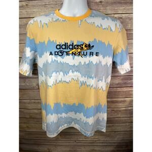 Adidas Shirt Mens Small Orange Blue Trefoil Adventure Chameleon All Over Print
